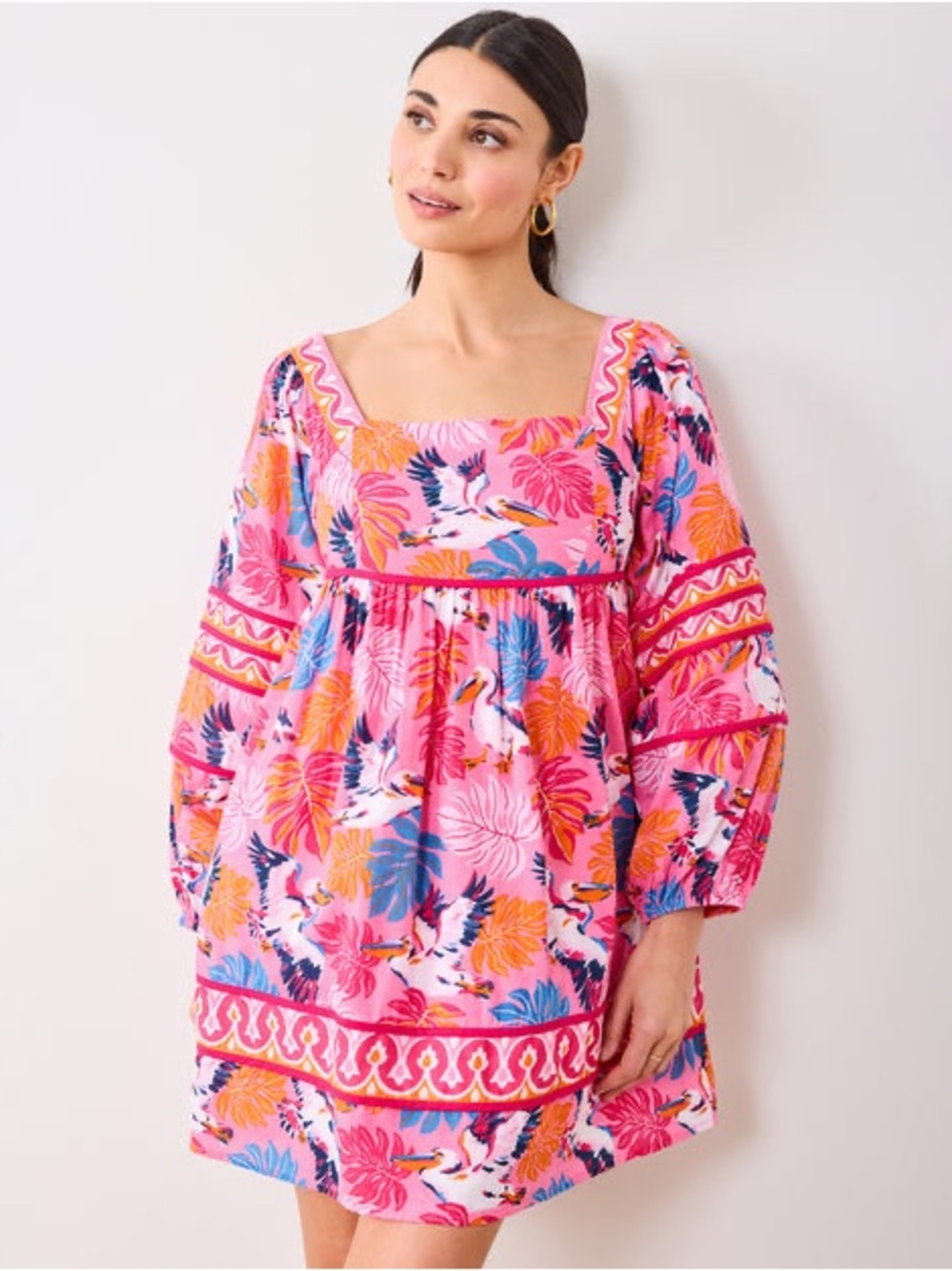 Printfresh Organic Cotton Maria Dress in Pelican Palms Size XL